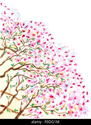 Acquerelli astratti dei rami di albero di fioritura. illustrazione vettoriale Illustrazione Vettoriale