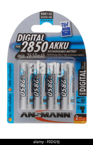 Pacchetto di Ansmann batterie ricaricabili AA NiMH su sfondo bianco Foto Stock