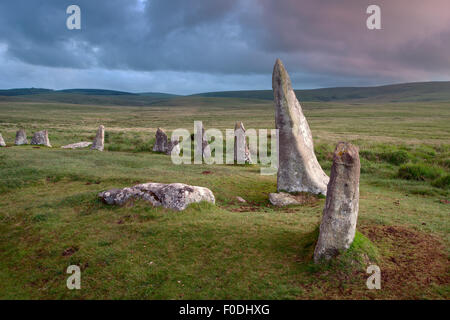 Scorhill età del bronzo stone circle Parco Nazionale di Dartmoor Devon UK Foto Stock