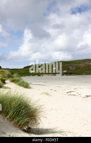 Roulotte in Spiaggia Valtos isola di Lewis Western Isles Ebridi Esterne della Scozia UK Foto Stock