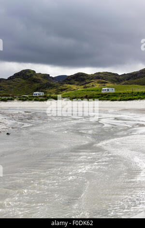 Roulotte in Spiaggia Valtos isola di Lewis Western Isles della Scozia UK Foto Stock