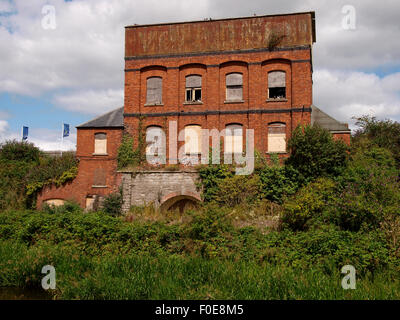 Abbandonato il vecchio edificio commerciale accanto a Bridgwater e Taunton Canal, Taunton, Somerset, Regno Unito Foto Stock