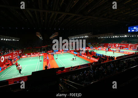 Istora Senayan Arena, Jakarta, Indonesia. 12 Ago, 2015. Vista generale, 12 agosto 2015 - Badminton : TOTALE BWF Campionati del Mondo 2015 in Istora Senayan Arena, Jakarta, Indonesia. Credito: Shingo Ito AFLO/sport/Alamy Live News Foto Stock