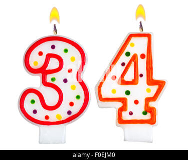 Compleanno numero di candele trenta quattro Foto Stock