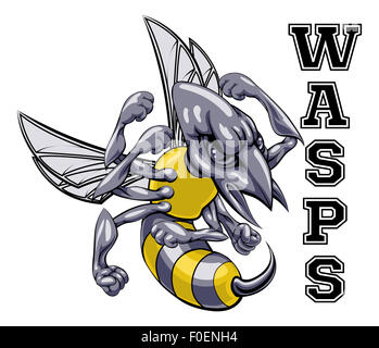 Una illustrazione di un cartoon wasp sport di squadra mascotte con il testo vespe Foto Stock