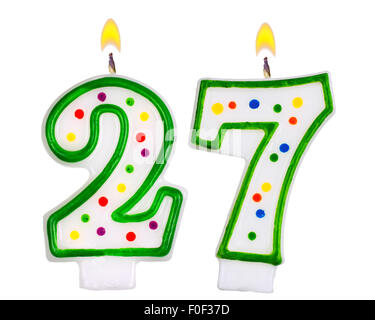 Candele di compleanno numero venti sette Foto Stock
