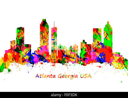 Acquerello stampa di arte dello skyline di Atlanta in Georgia negli Stati Uniti Foto Stock