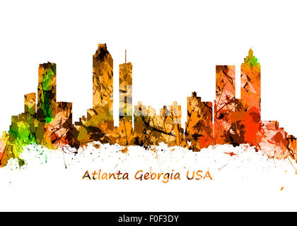 Acquerello stampa di arte dello skyline di Atlanta in Georgia negli Stati Uniti Foto Stock