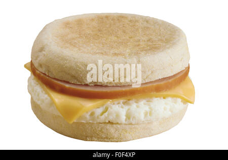 La colazione panino, muffin inglese formaggio, uova strapazzate White Foto Stock