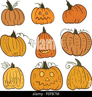 Caduta disegna le illustrazioni per la festa di Halloween, design di ringraziamento Illustrazione Vettoriale