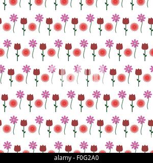 Retrò vettore floreali seamless pattern fatta di fiori rossi, tulip e daisy. Illustrazione Vettoriale