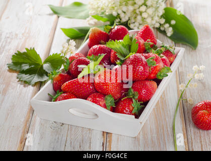 Fragole fresche nella casella bianca. Foto Stock