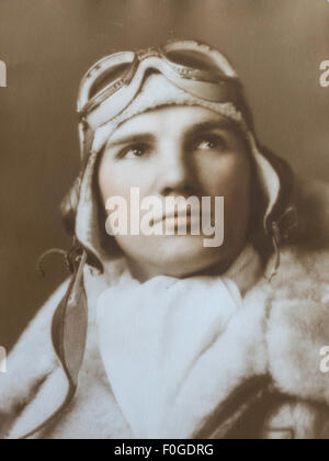 Vintage Portrait of World War Two era Aviator, USA Foto Stock