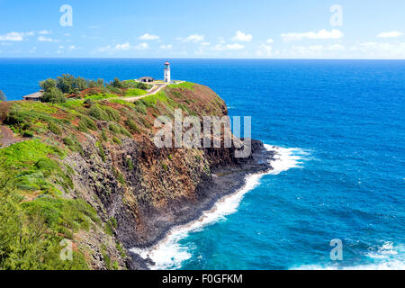 Una bellissima vista della Daniel Inouye Kilauea Point lighthouse sull'isola hawaiana di KauaiL Foto Stock