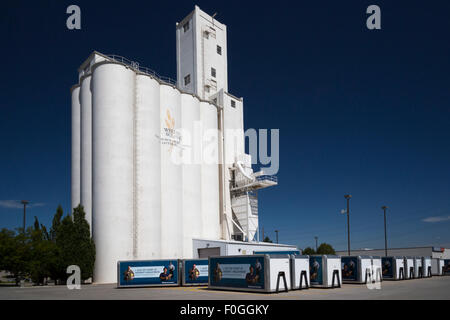 Salt Lake City, Utah - silos per il grano store 300.000 bushel di grano presso la chiesa Mormone il benessere Square complesso. Foto Stock