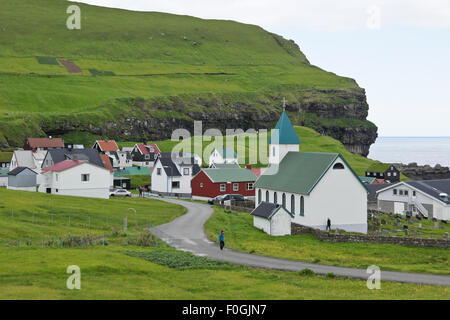 Villaggio di Gjogv, Eysturoy, Isole Faerøer Foto Stock