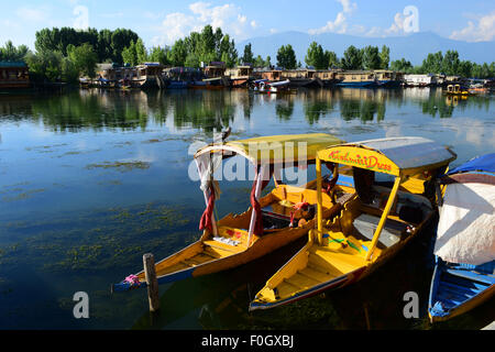 Dal lago e barche shikara nella bellissima valle del Kashmir a Srinagar Jammu e Kashmir India Foto Stock