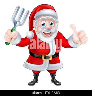 Cartoon di Natale Santa Claus forcella di supporto e dando un pollice in alto Foto Stock