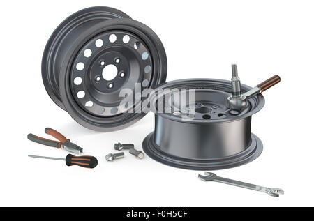 Riparazione auto e il concetto di servizio isolato su sfondo bianco Foto Stock