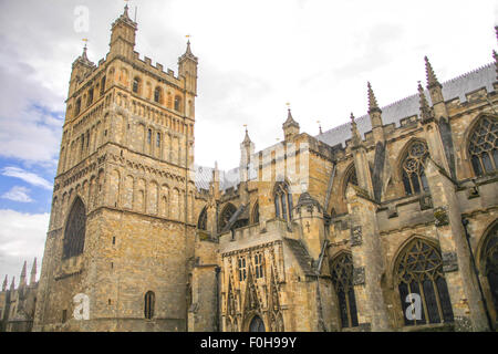 Panoramica della Cattedrale di San Pietro a Exeter,Inghilterra Foto Stock