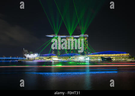 Laser show di Singapore Marina Bay, Singapore Foto Stock