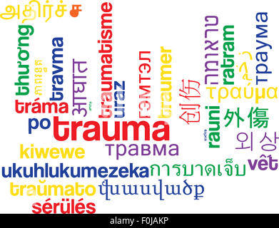 Concetto di sfondo wordcloud internazionale multilingue molti corsi di illustrazione di trauma Foto Stock