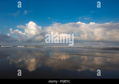 Vista panoramica della spiaggia di Matapalo nelle prime ore del mattino, nessun vento arriva a disturbare l'oceano, Costa Rica 2013 Foto Stock