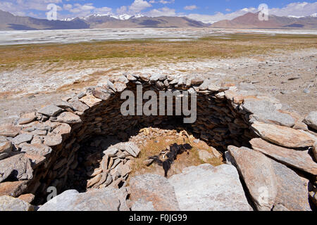 India Jammu Kashmir Ladakh Tso Kar Salt Lake morto un yak collocato in un wolf trap Foto Stock