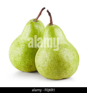 Due pere isolati su sfondo bianco. Tracciato di ritaglio Foto Stock