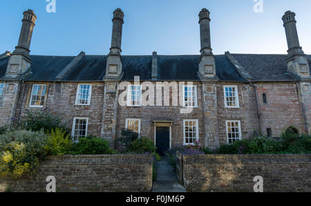 Cottages in del vicario, vicino Città della Cattedrale di Wells, Somerset, Inghilterra, Regno Unito Foto Stock