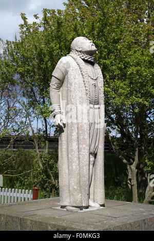 Statua di Tycho Brahe a Uraniborg sull isola di Ven, Svezia Foto Stock