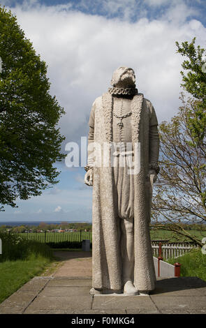 Statua di Tycho Brahe a Uraniborg sull isola di Ven, Svezia Foto Stock