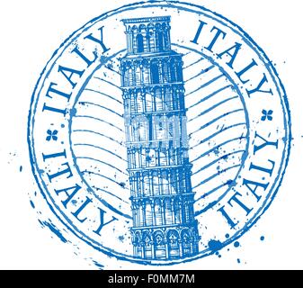 In Italia il vettore logo design modello. Squallido timbro o la torre pendente di Pisa icona Illustrazione Vettoriale