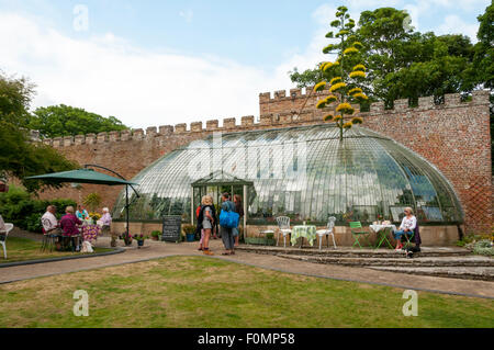 Italianamente serra in George VI Park, Ramsgate dove parte del tetto rimosso temporaneamente per ospitare la fioritura Agave pianta. Foto Stock