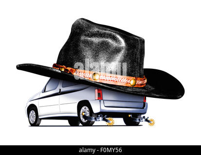 Illustrazione di un cowboy auto su sfondo bianco Foto Stock