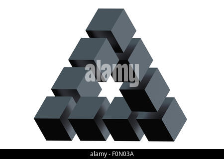 Il triangolo impossibile illusione ottica isolata su sfondo bianco Foto Stock