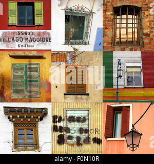 Ad alta definizione la composizione di 9 case di windows in varie località del mondo Foto Stock