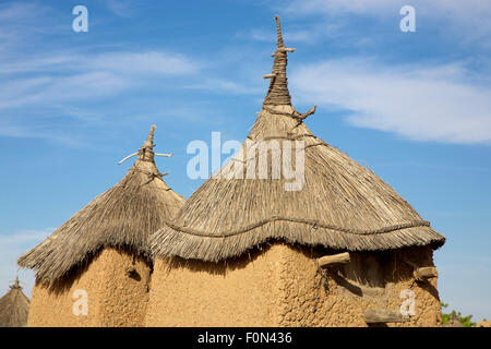 Tradizionale in mattoni di fango Dogon case (granaio maschio e femmina granaio). Designato come Sito del Patrimonio Mondiale dell'UNESCO Foto Stock