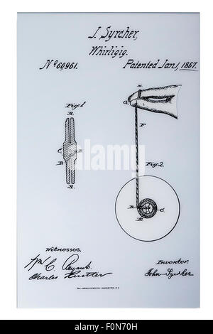 Il brevetto US immagine di Yoyo giocattolo, circa 1867 - US Patent and Trademark Office, Washington DC, Stati Uniti d'America Foto Stock