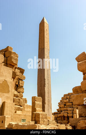 Una vista verticale dell'Obelisco di Hatshepsut nel tempio di Karnak Luxor Egitto Foto Stock