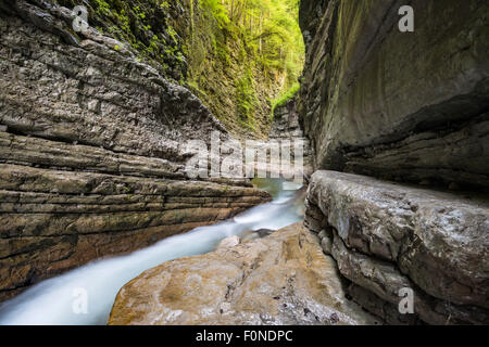 Tauglbachs fiume che scorre attraverso la gola, Taugl, Hallein District, Salisburgo, Austria Foto Stock