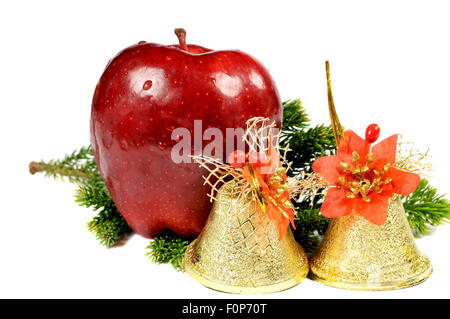 Apple e golden bells isolato su bianco Foto Stock