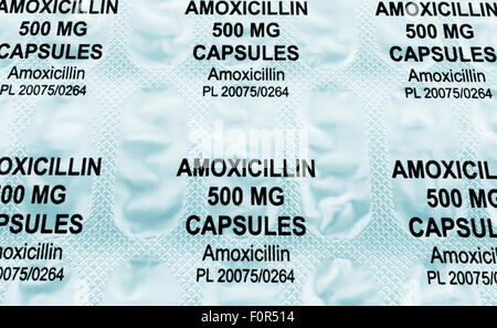 Blister di 500mg amoxicillina antibiotico capsule Foto Stock