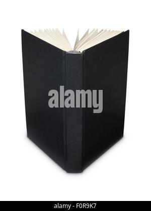 Aprire blank libro nero isolato su bianco con tracciato di ritaglio Foto Stock