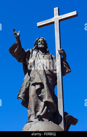 Cristo Redentor de los Andes (3832 m). La Cumbre pass, al confine tra Cile e Argentina. Foto Stock