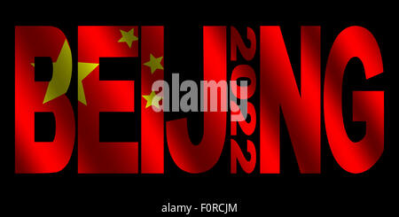 Pechino 2022 testo con bandiera cinese illustrazione Foto Stock