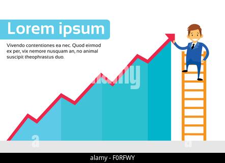 Imprenditore in piedi sulla scala Mostra grafico Red Freccia in alto Illustrazione Vettoriale