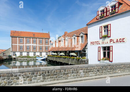 Musee du Moulin (Mill Museum) e l'Hotel de la Plage in Normandie città di Wissant Foto Stock