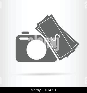 Fotocamera con denaro simbolo icona illustrazione vettoriale Illustrazione Vettoriale