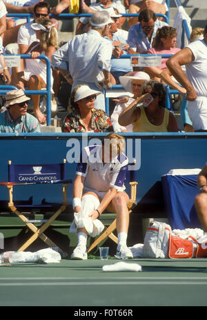 Boris Becker al Newsweek Champions Cup nel torneo di Indian Wells, California nel marzo 1988. Foto Stock